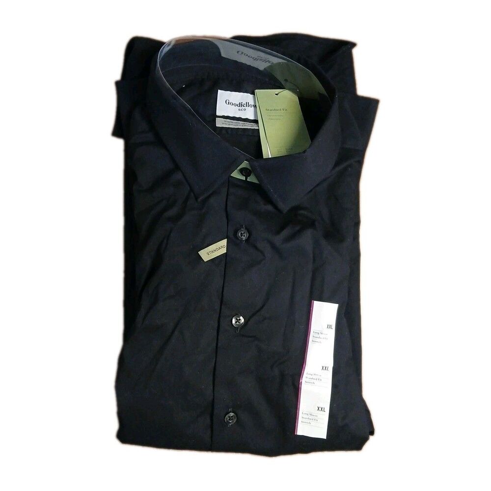 Goodfellow & Co Men's Performance Long Sleeve Button-Down Dress Shirt Black XXL
